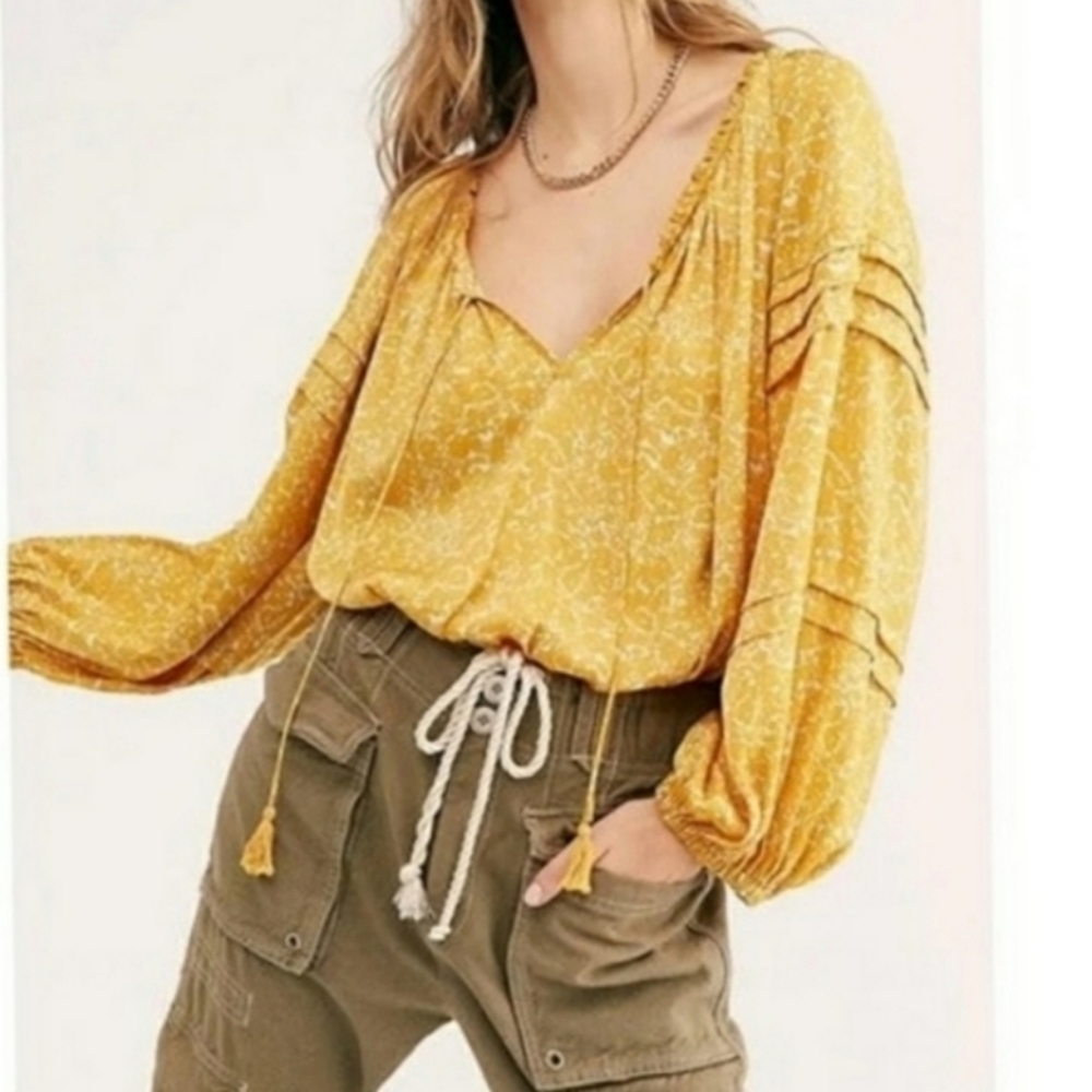 Free People All Tucks Printed Bodysuit